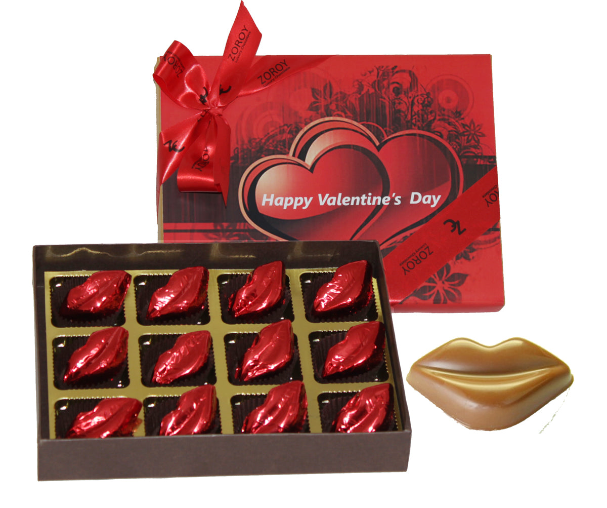 Zoroy Luxury Chocolate Valentines Day Kisses- Box With 12 Milk Chocolate Kisses For Girlfriend | BoyFriend Anniversary Gifts For Wife | Husband | Love Message Chocolates | Chocolate Hamper For Couples
