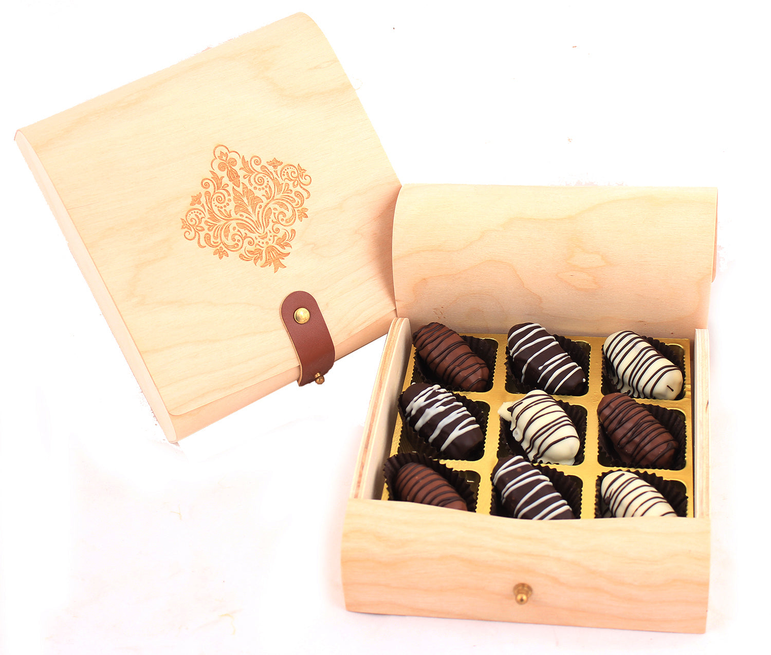ZOROY Eid & Ramadan Mini Wood box with Chocolate Coated Dates, Dry Fruits - 135 Gms