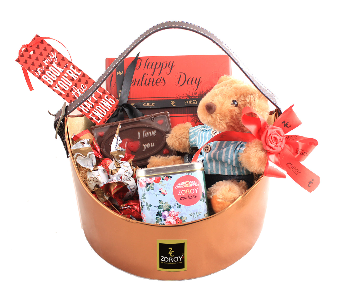 Zoroy Luxury Chocolate Valentines Day Love Gift Assorted Chocolate, Cookies, Soft Toy In A Well Basket- 200 G For Girlfriend | Boyfriend Anniversary Gifts For Wife | Husband | Love Message Chocolates