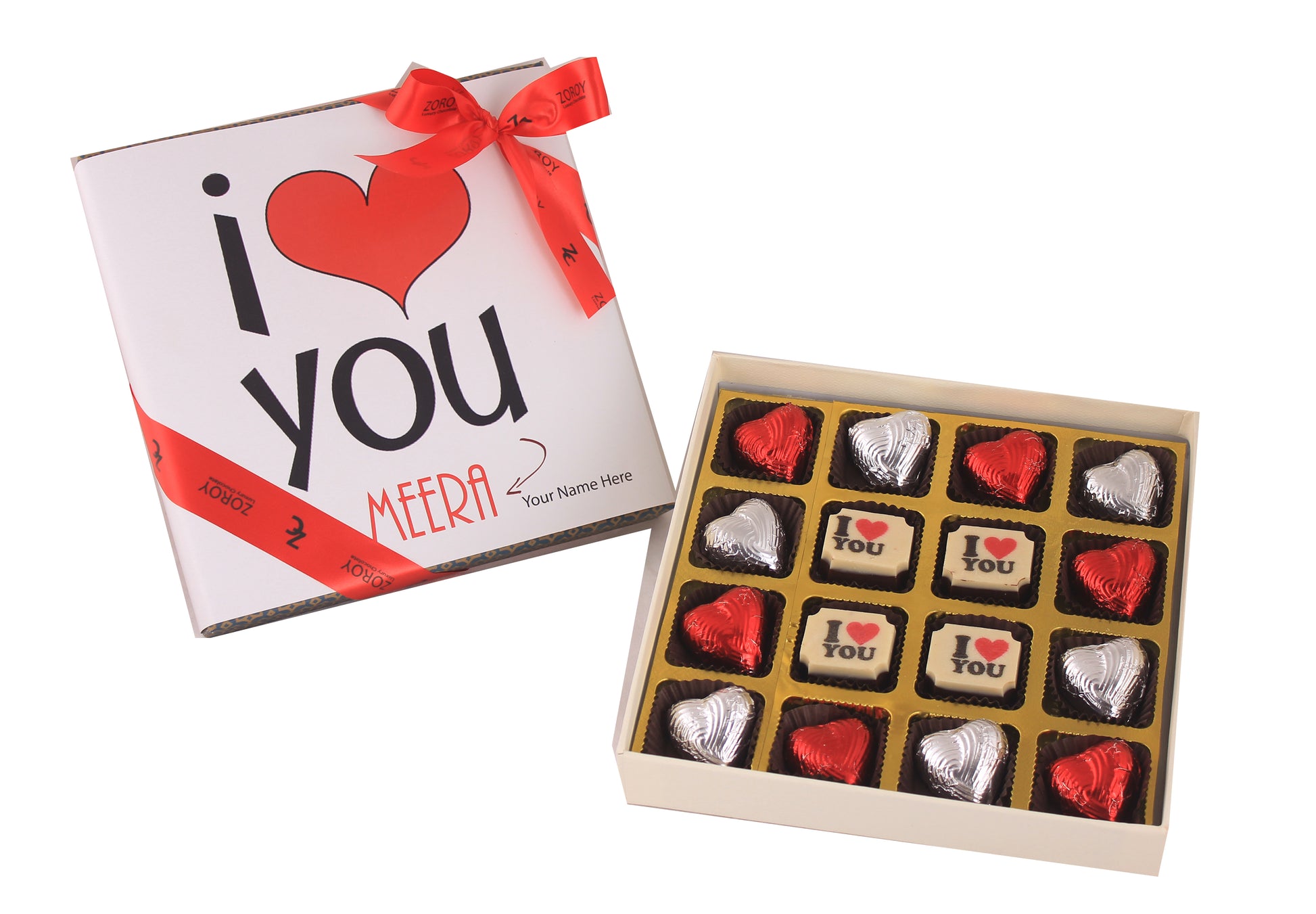 ZOROY Personalised Valentines Gift Box of I love you Milk and white chocolates