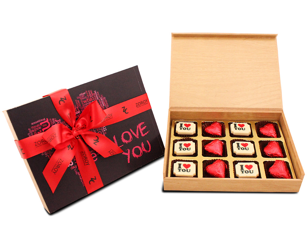 ZOROY Luxury Chocolate Love You Valentines Day Box with ILU chocolates - 120gms For Girlfriend | BoyFriend Anniversary Gifts For Wife | Husband | Love Message Chocolates Chocolate Hamper For Couples