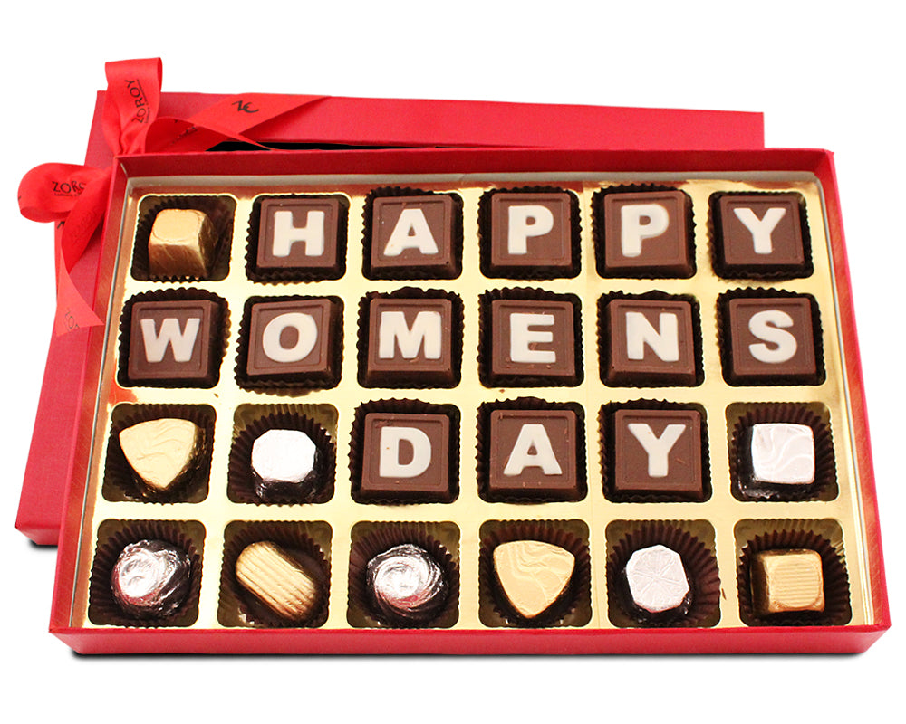 ZOROY Chic Red Box with 24 chocolates Saying Happy Women's day gift - 240gms