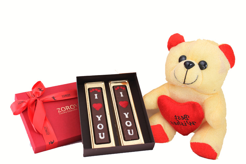ZOROY 6 inch teddy bear with a big red box of 2 I love you bars