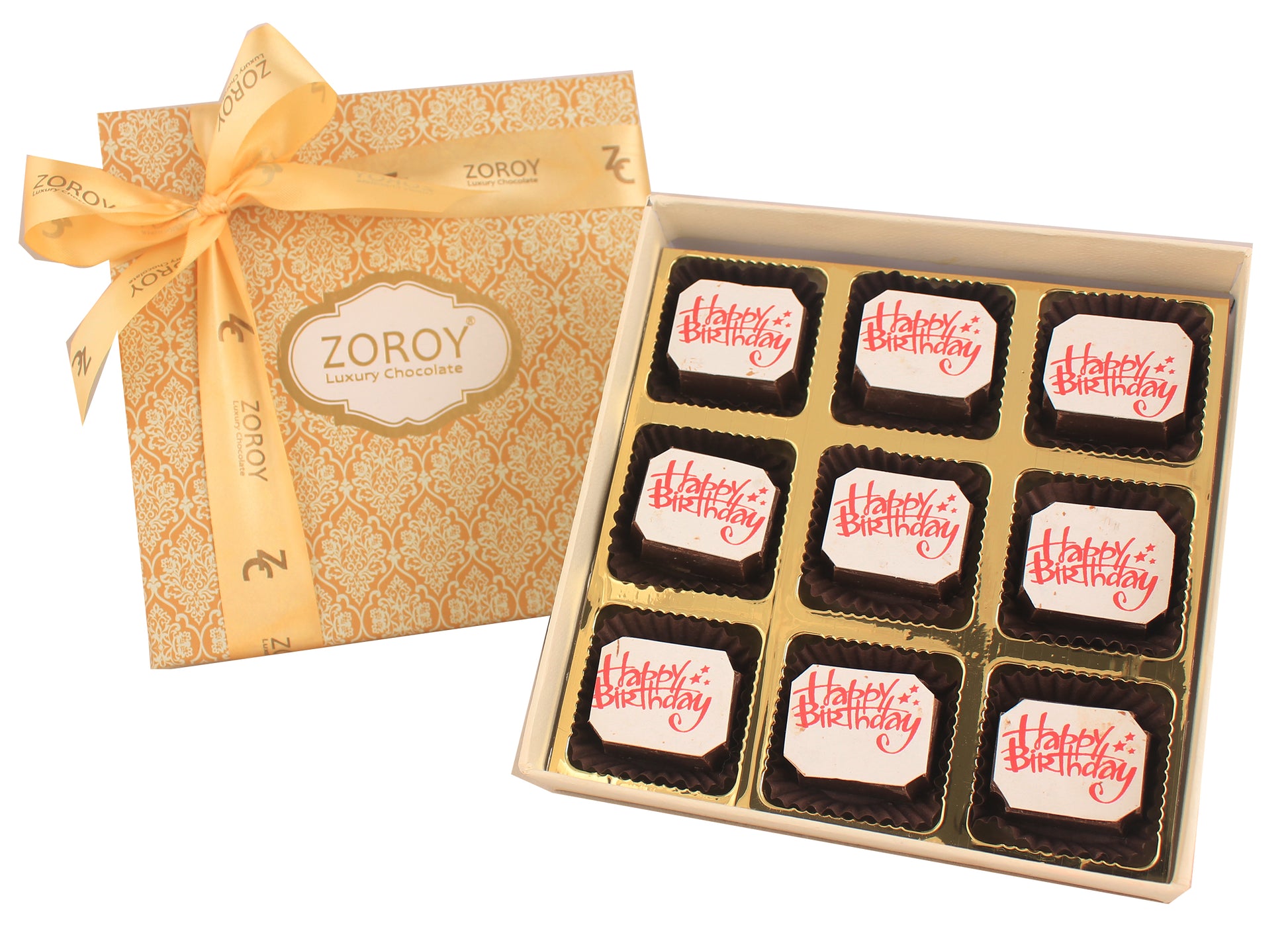 ZOROY Birthday Gift box of 9 Happy Birthday milk and white chocolate