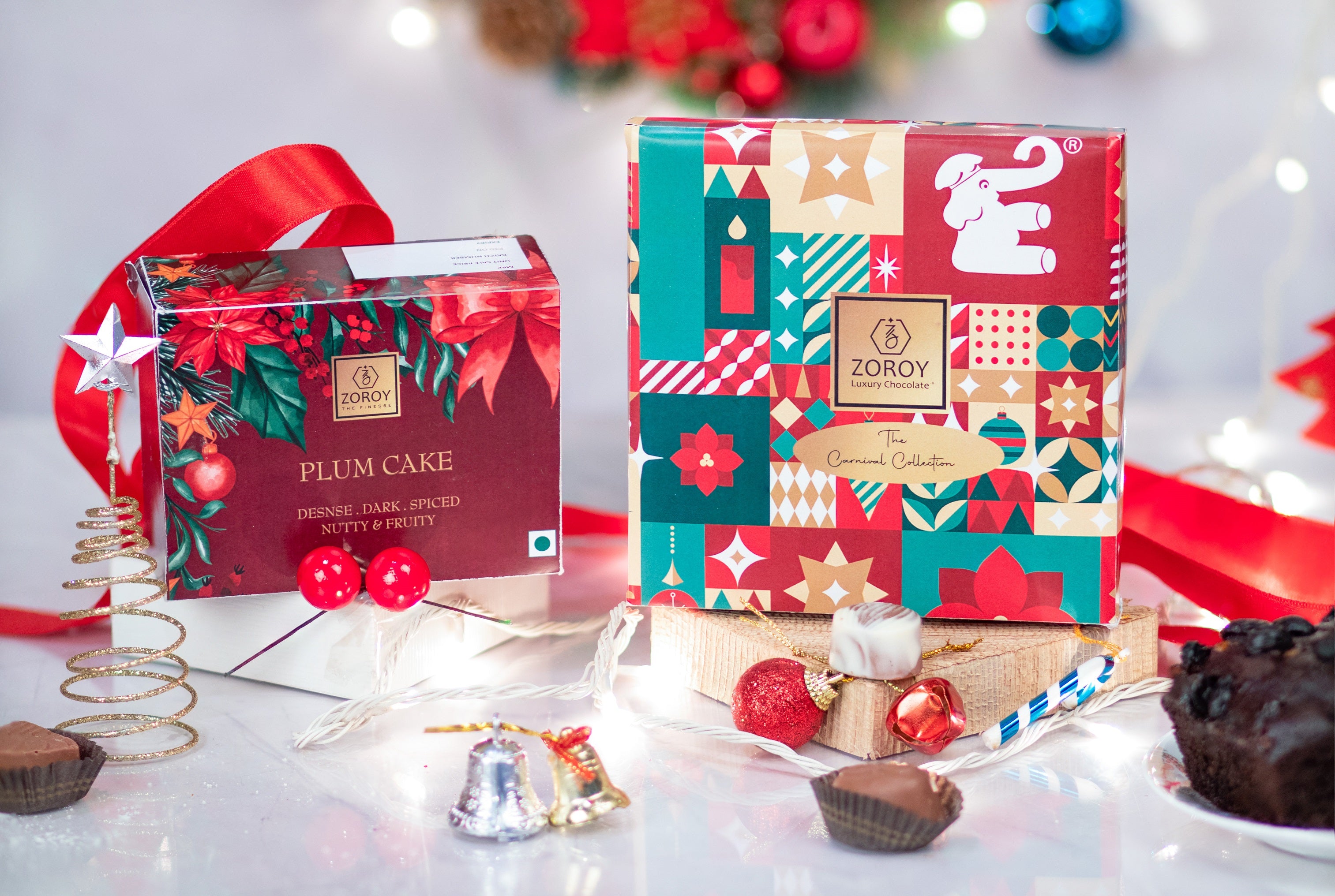 ZOROY Luxury Chocolate Seasons greeting Hamper | Christmas special box of 9 chocolates | Belgian style chocolate coated nuts 100G | handmade gourmet cookies 100G | 75G rich eggless dense plum cake