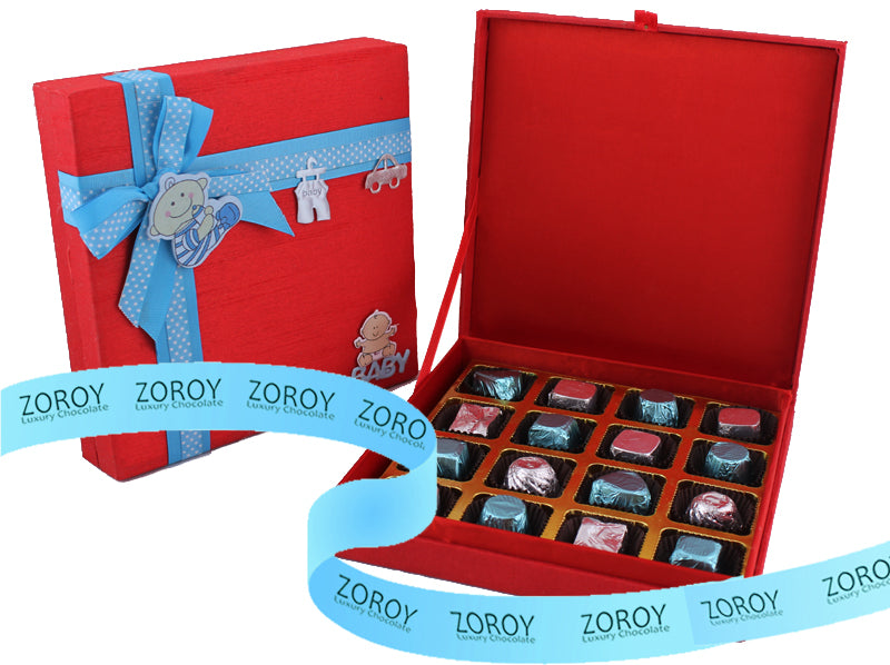 Decorated Silk box with 16 chocolates Blue