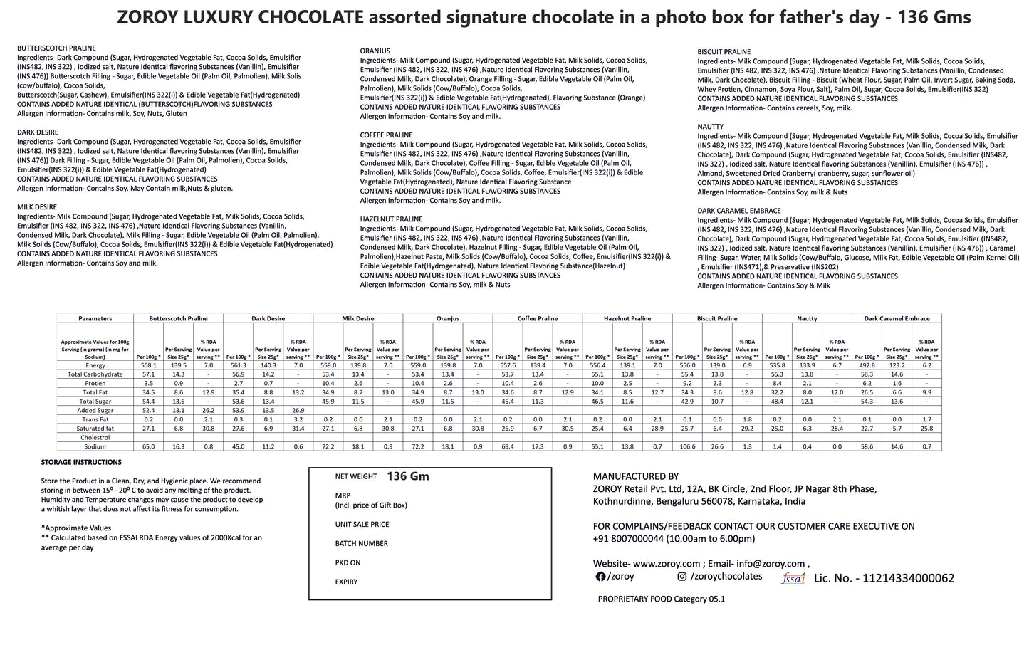 ZOROY Father's Day Photo Box with Assorted 12 Delite Chocolate Gift Pack - 132 Gms