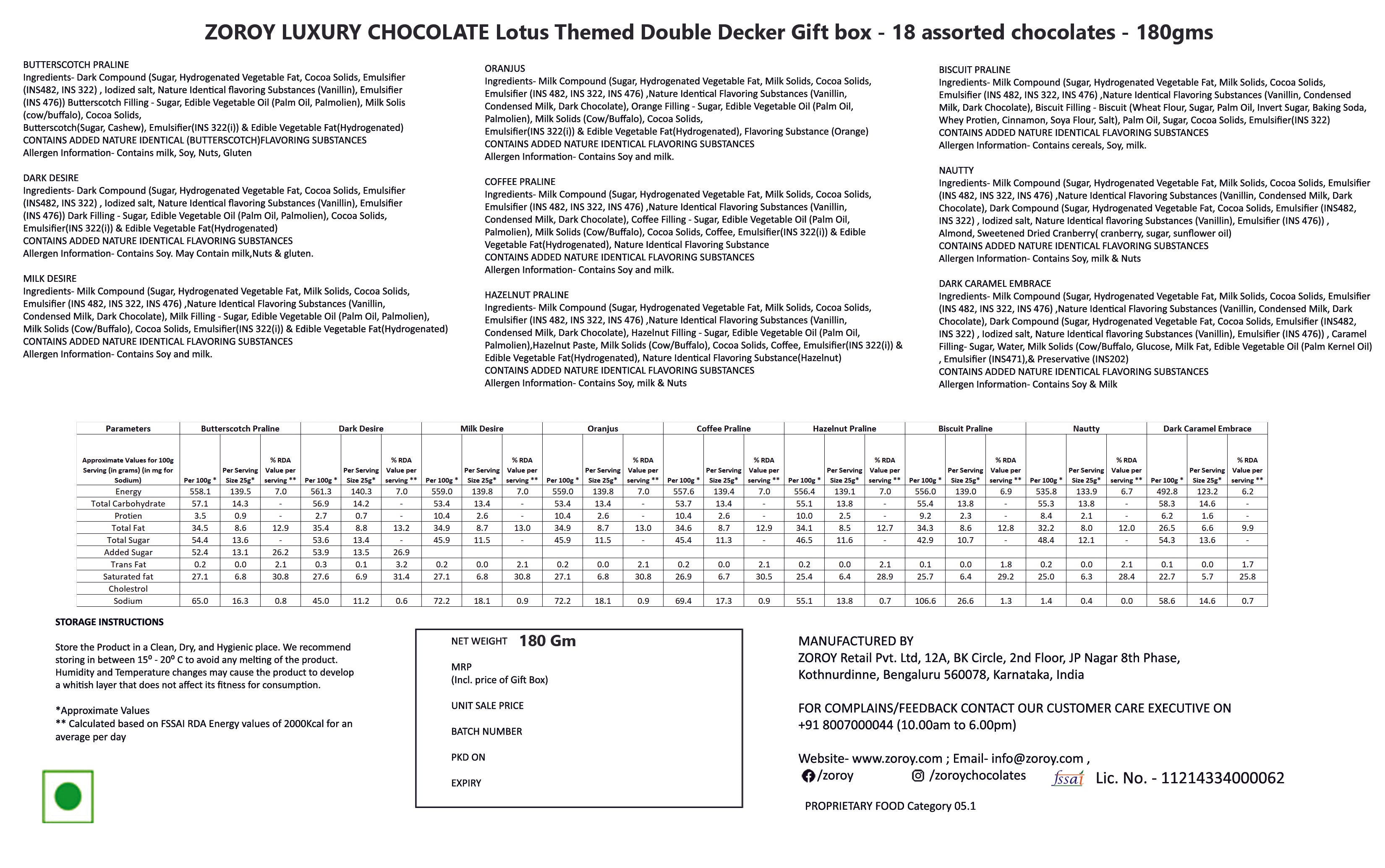 ZOROY Lotus Themed Double Decker box with 18 Assorted Delite Chocolate Gift Pack (198 Gms) - ZOROY
