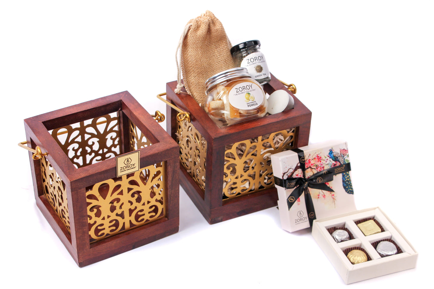Diwali Wooden Lantern hamper with assorted goodies