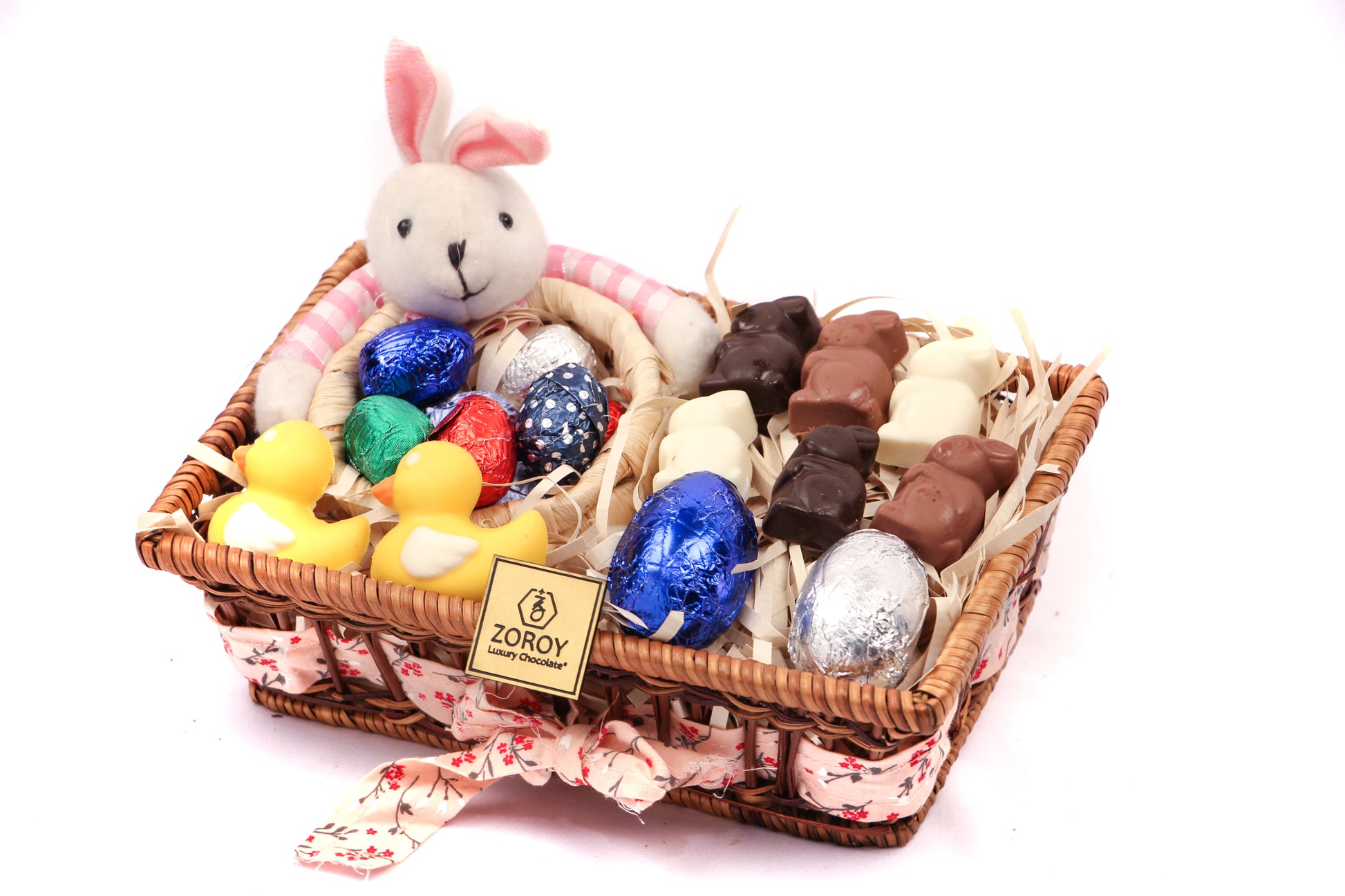 ZOROY Easter Special Square basket with ducks, egg's and bunnies Gift Hamper - 230 Gms