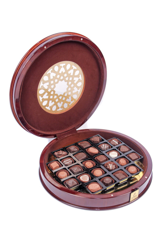 ZOROY Extravagant pure wood round box with 28 chocolates