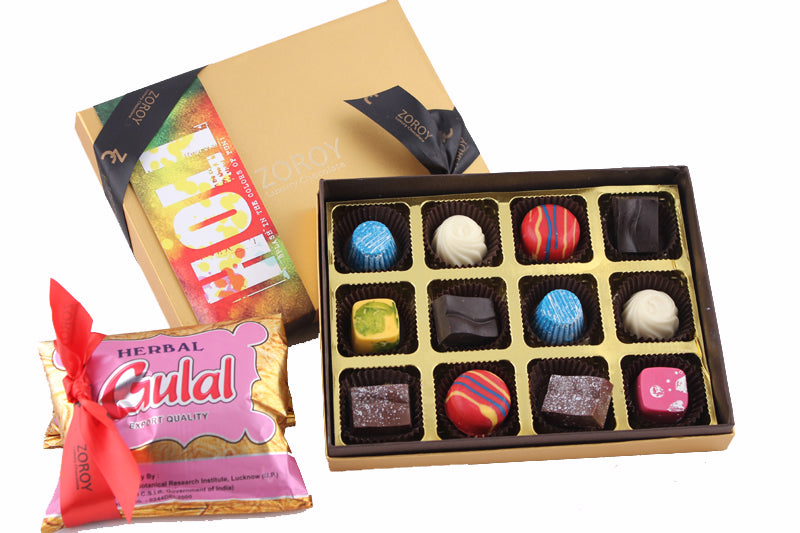 Festive Mini Box of 12 chocolates and Herbal gulaal color