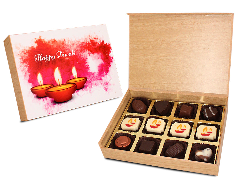 ZOROY Personalised wooden box of 12 with Diwali special chocolates