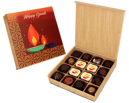 Personalised wooden box of 16 with Diwali special chocolates