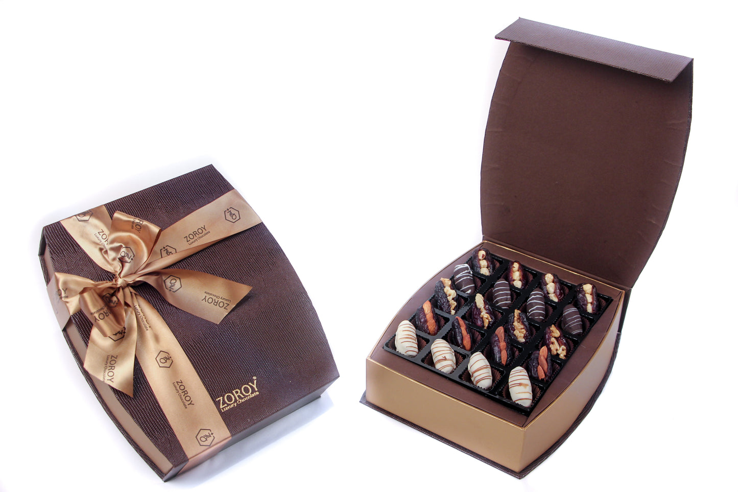 ZOROY Lather finish box with Chocolate Coated Dates with Dry Fruits Gift Box for Eid & Ramzan - 300 Gms