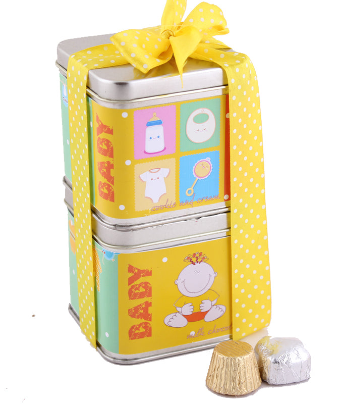 Set of 2 Baby theme tins with chocolate and cookies