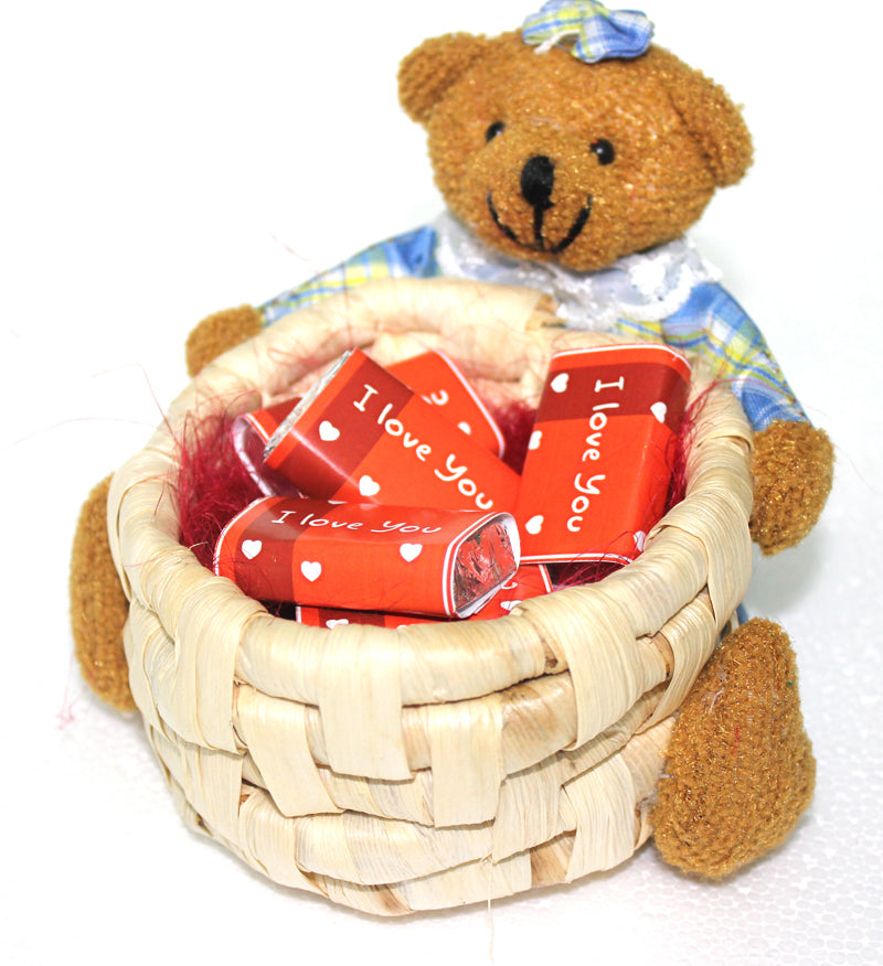ZOROY Teddy Basket with I Love You wrapped chocolates