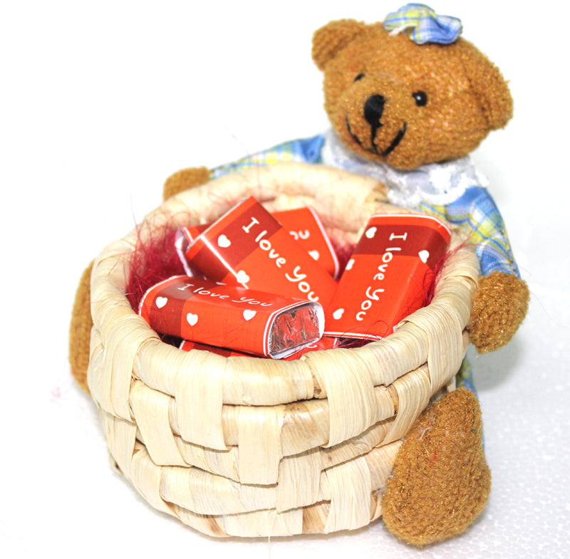 ZOROY Teddy Basket with I Love You wrapped chocolates