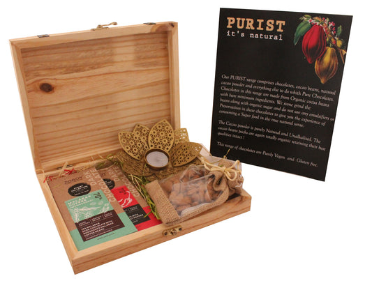 ZOROY The Purist Wooden Gift Hamper Box with Bean to Bar concept Chocolates & Dry Fruits