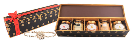 The Rakhi Exotic yet Healthy Gift Box, with Silver plated bracelet style Rakhi