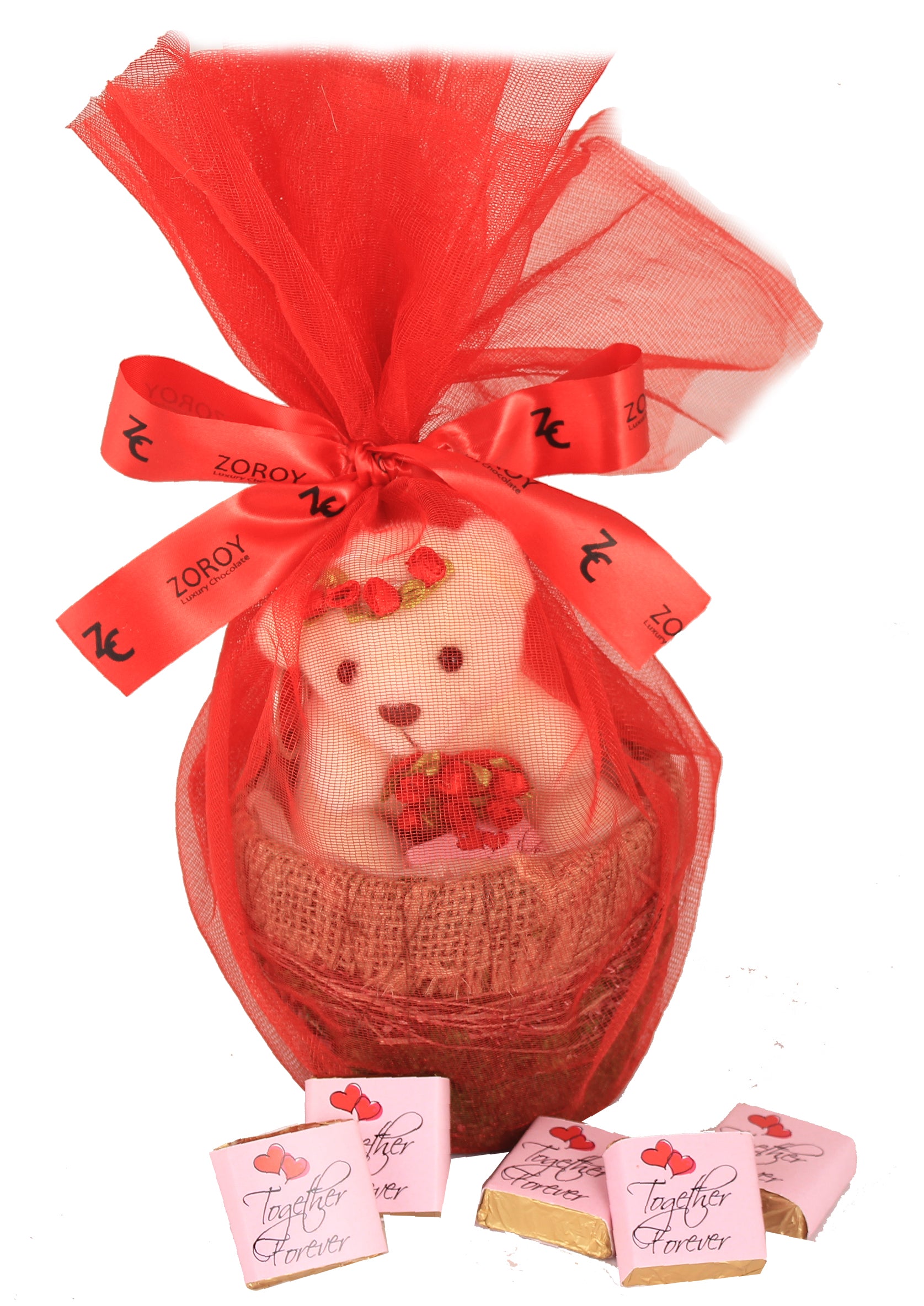 ZOROY Together Forever Dark Chocolates Teddy in a Basket