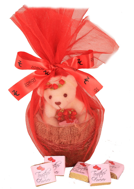 ZOROY Together Forever Dark Chocolates Teddy in a Basket