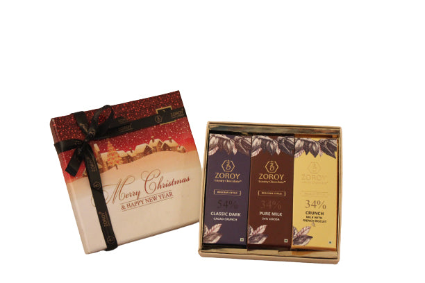 ZOROY LUXURY CHOCOLATE Christmas Gift Box of 3 Pure Couverture Chocolate bars for Corporate Celebration Xmas Family Surprise Kids Weeding Gifts Chocolates Combo 25G each |75G set