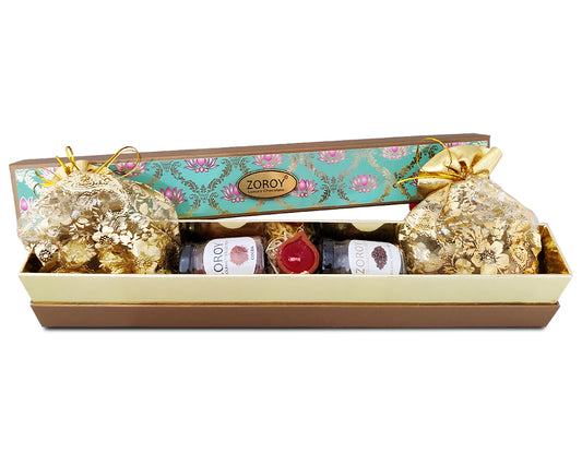 ZOROY Long Lotus hamper of chocolates, dry fruits and assorted goodies