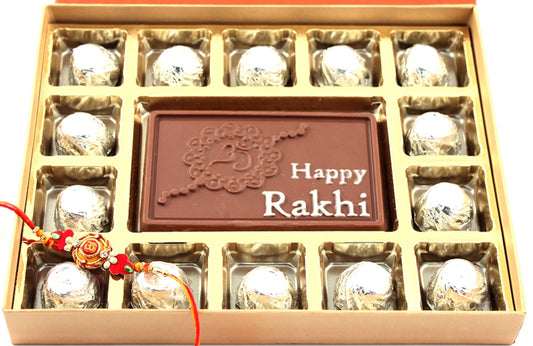 ZOROY Luxury Chocolate Rakhi Gift - Gift for Bother/ Sister Happy Rakhi embossed Chocolates Box with Rich Milk and Rakhi | RAKSHABANDHAN Message Chocolate | Rakhi gift combo | rakhi chocolate pack