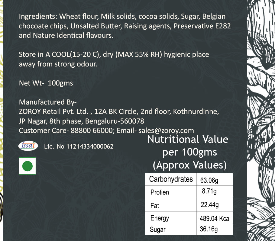 ZOROY THE FINESSE Belgian Chocolate chip cookies Double chocolate with Belgian Chocolate chunk cookies | Vanilla and Chocolate chip cookies | Handcrafted cookies | Eggless cookies | Set of 2 | 200gms