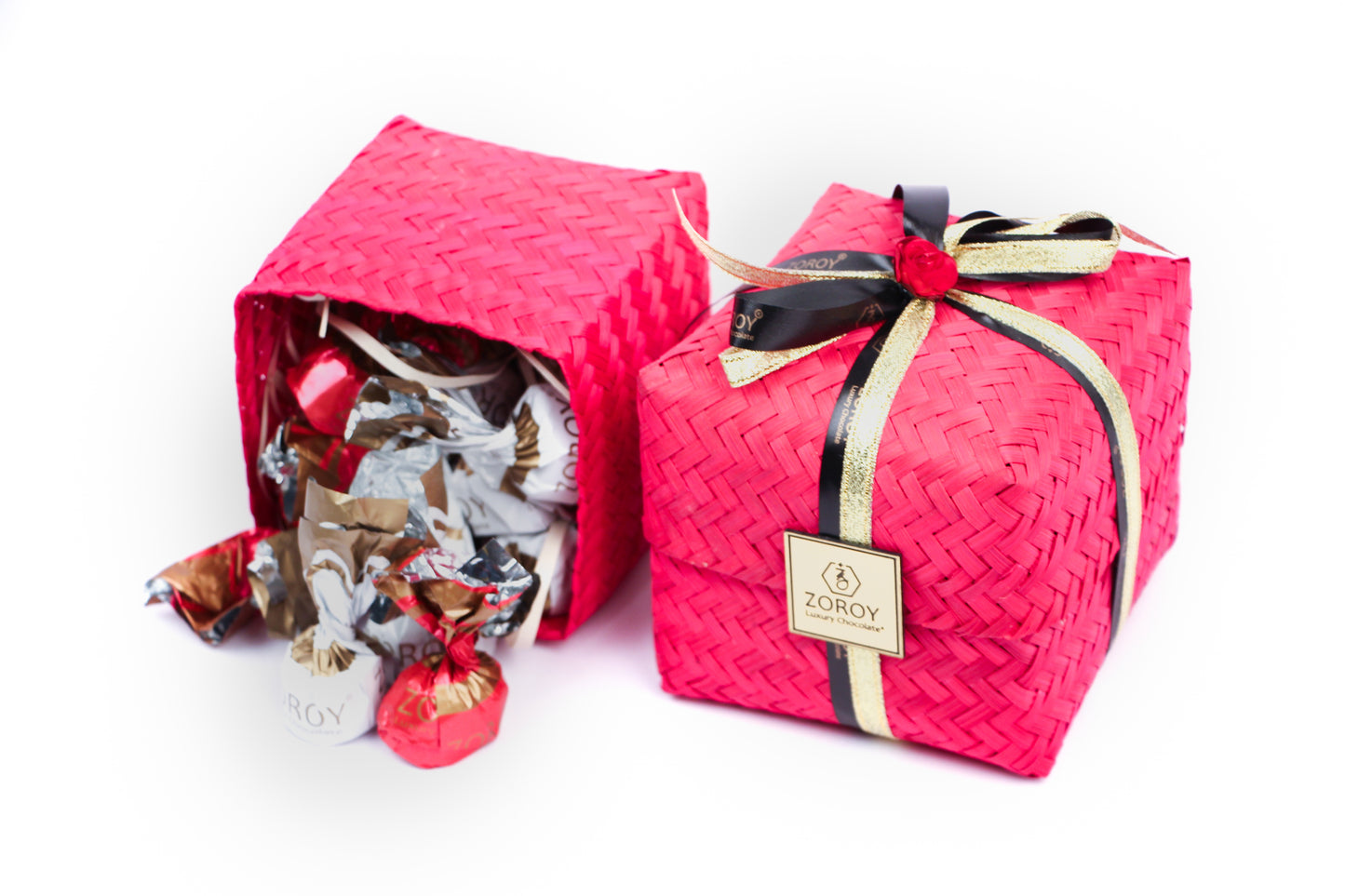 ZOROY Hand weaved Eco friendly Delite Box with 10 Assorted Pralines Chocolate Gift Pack (110 Gms)