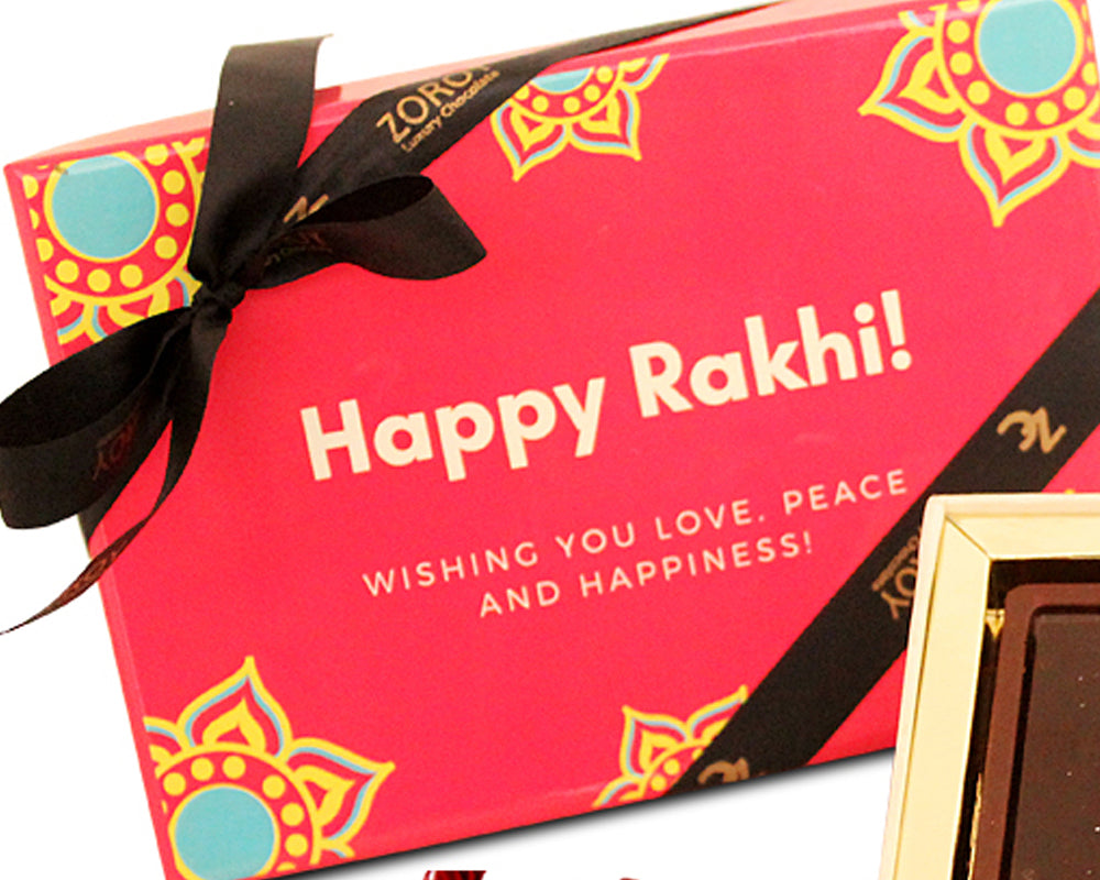 ZOROY Luxury Chocolate Rakhi Gift Brother Sister | Happy Rakhi chocolate | Roasted almonds | Personalised Message chocolate | Rakhi gift combo | Rakshabandhan gift | Complimentary Rakhi | 80 gms