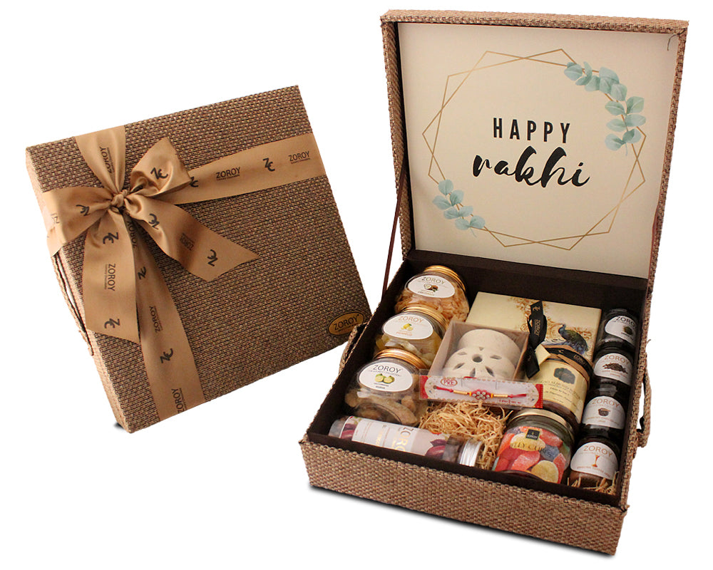 ZOROY Luxury Chocolate Rakhi Hamper for Brother Sister | Jute Box Rakhi set with dry fruits |Rakhi chocolate | Rakhi set for Bhaiya Bhabhi | Dried fruits | Rakhi gift combo | Rakshabandhan gift |