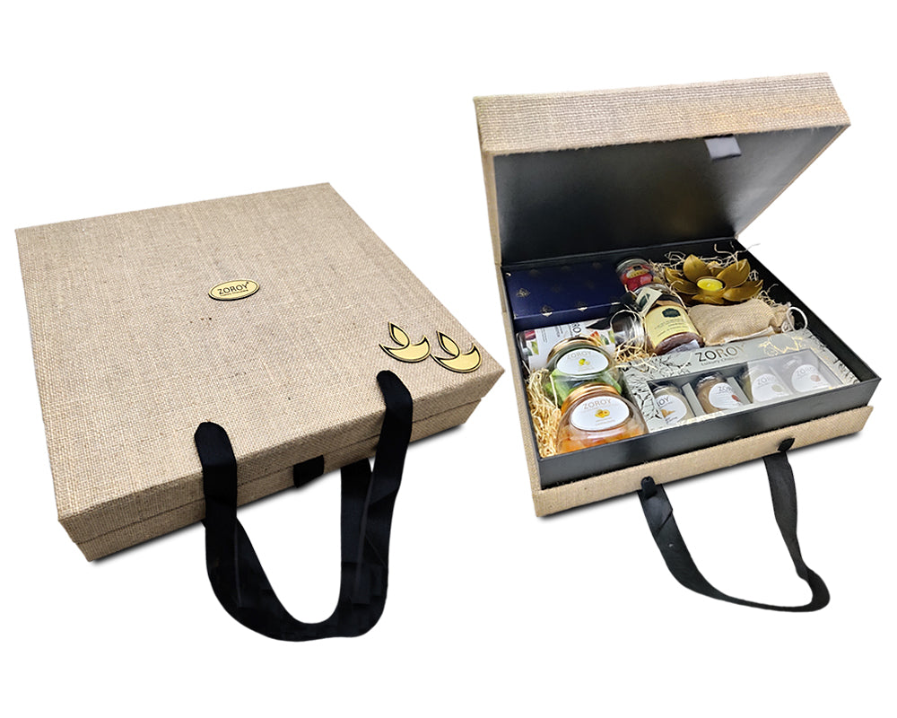 ZOROY Jute festive Diwali hamper briefcase box