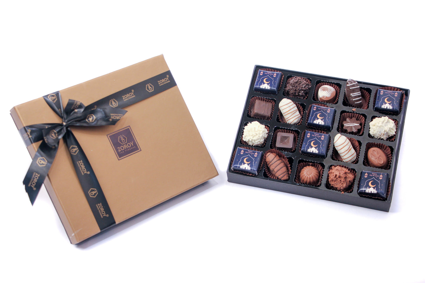 ZOROY EID & Ramadan Treat Box of 20 Assorted Belgian Dates and Chocolates - 300 Gms