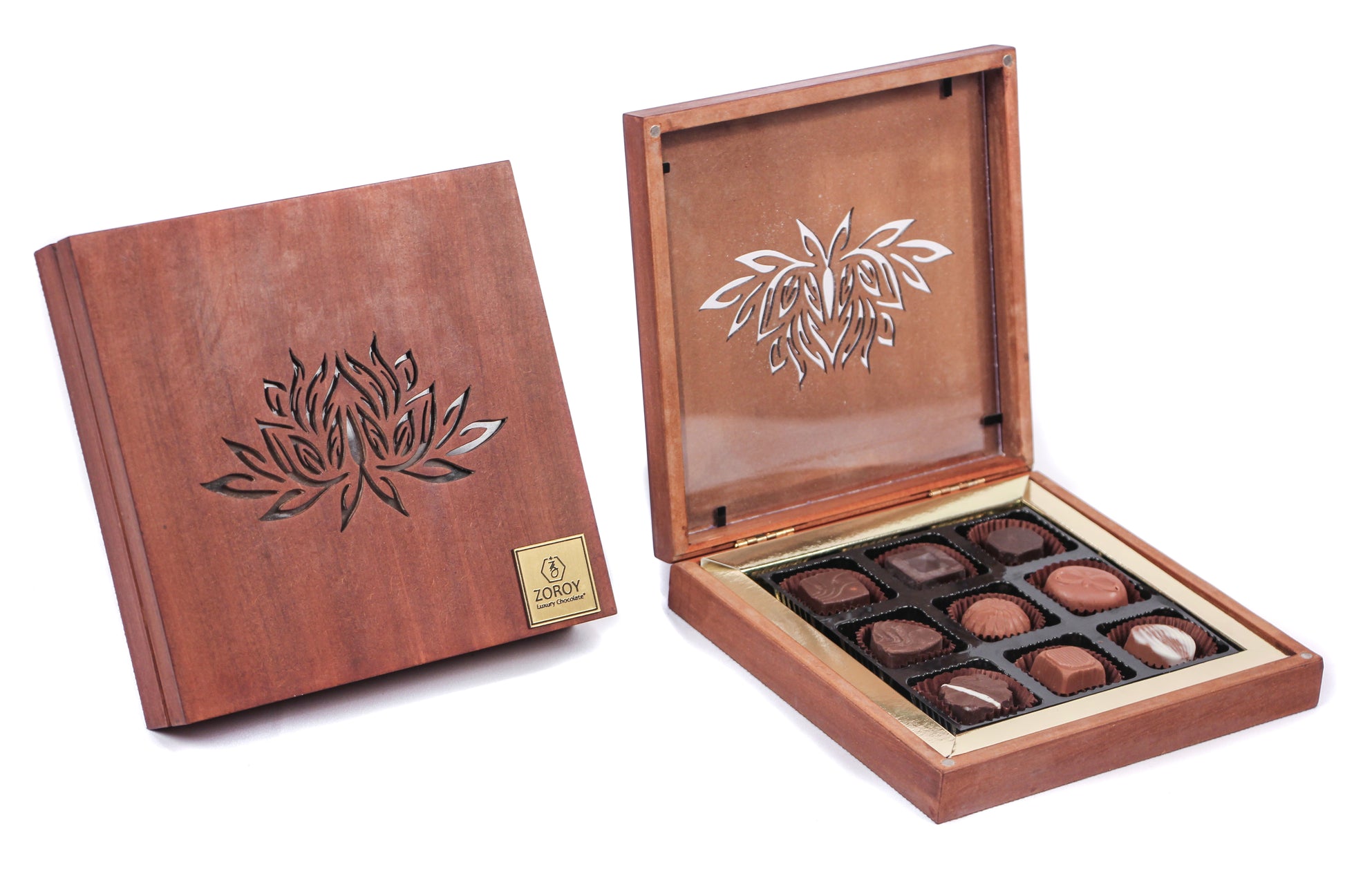 ZOROY Lotus laser wood box of 9 chocolates