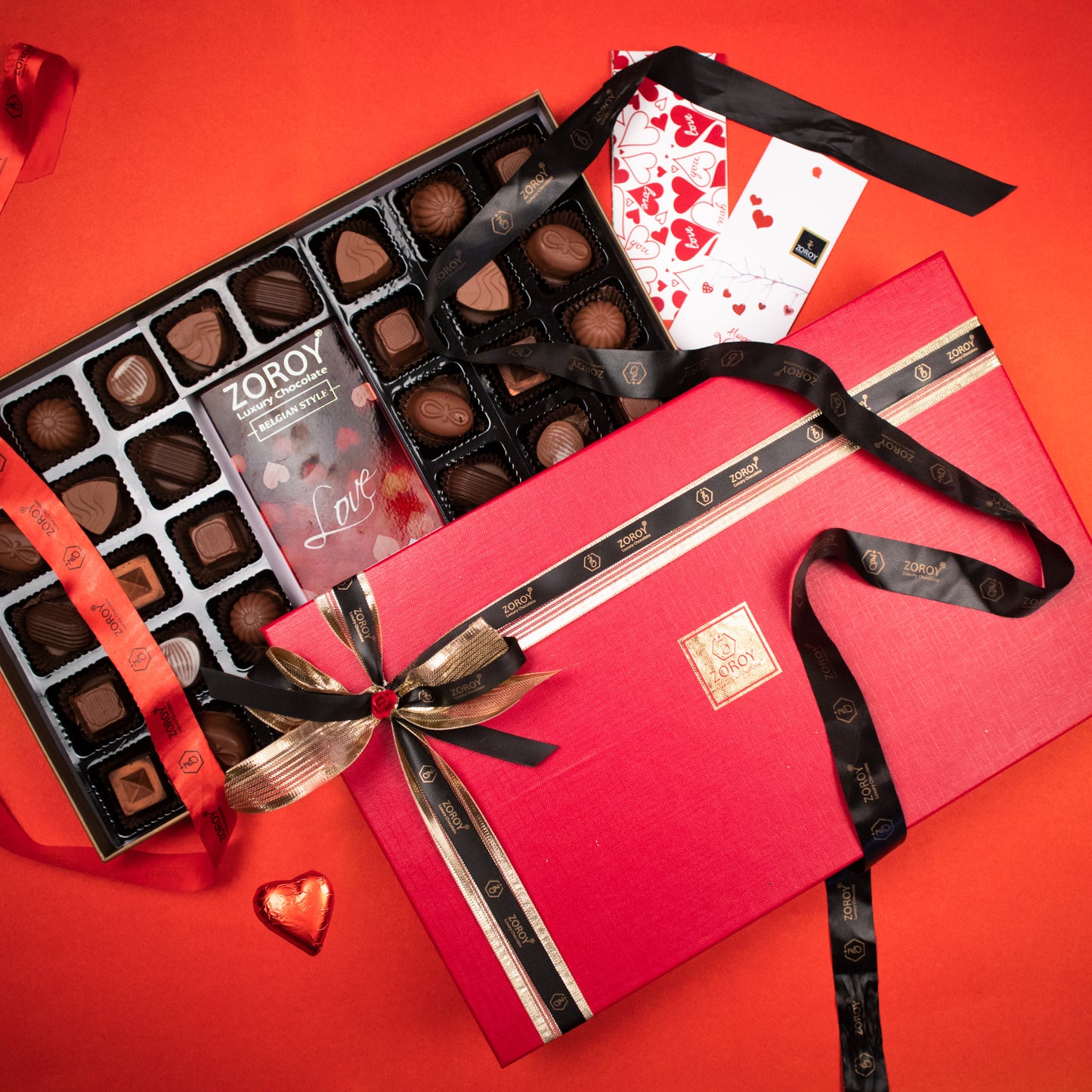 ZOROY Love Extravaganza with 30 assorted chocolates and a Happy Valentine's Day Bar of 100gm milk chocolate