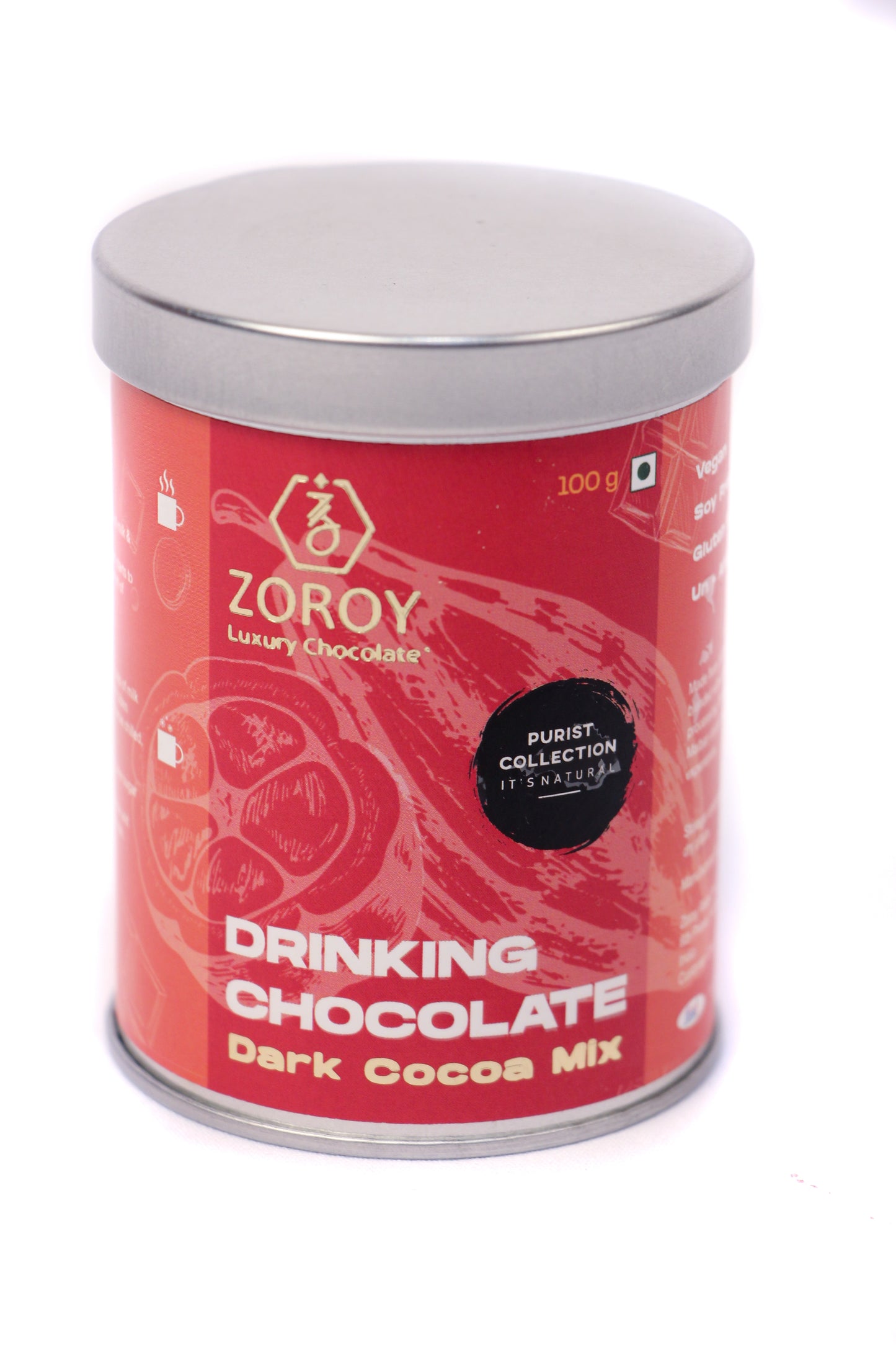 ZOROY Luxury Chocolate Drinking Chocolate Cocoa Powder | Vegan Dark Chocolate Drinking Powder Mix | Unalkalised and Gluten Free | Natural Coco Powder 100 Gms