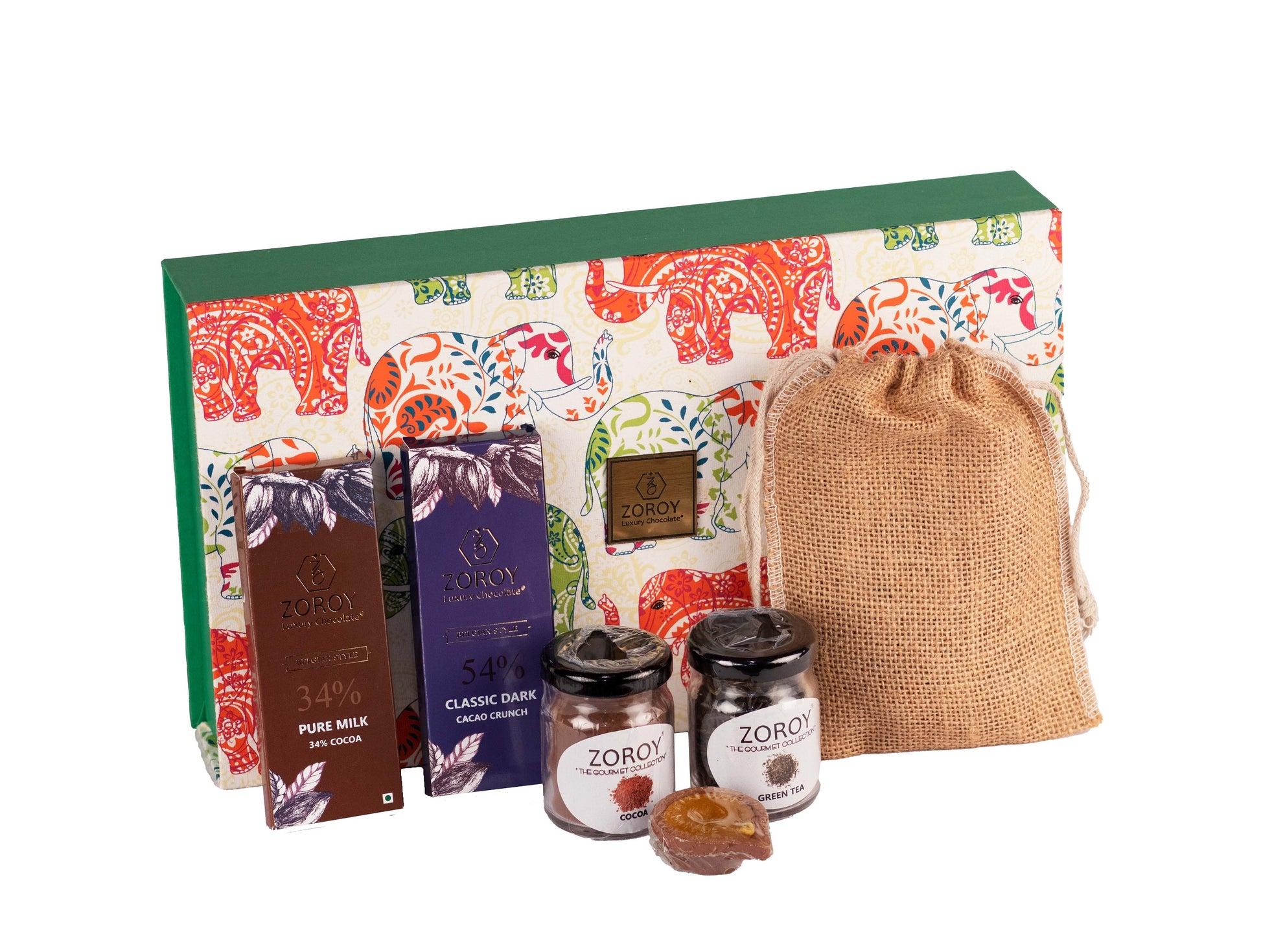 ZOROY Luxury Chocolate Festive ethnic wing Gift hamper For Diwali Corporate Festive Weeding Birthday Christmas | Belgian style chocolates | Dry fruits | Green Tea | Cocoa | Wax diya |100% Veg