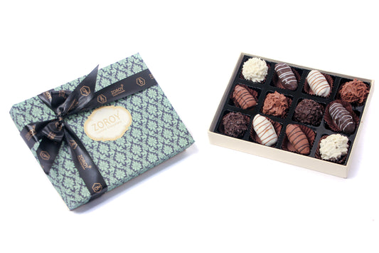 ZOROY EID & Ramadan Box of 12 Dates wit Chocolates, Almond & Dry fruit Chocolate Balls - 160 Gms