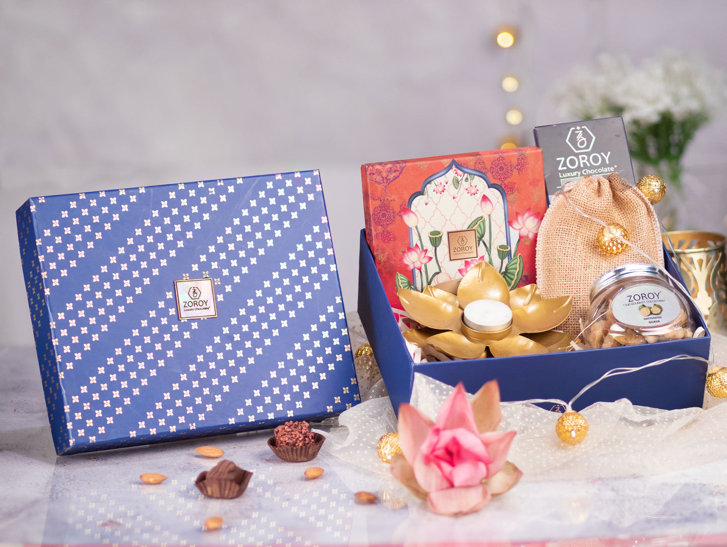 ZOROY Luxury Chocolate Royal Pride Gift Hamper For Diwali Corporate Birthday Weeding Christmas | Belgian style chocolates | Drt Fruits | Dehydrated fruits | Belgian style chocolate bar 58G | 100% Veg