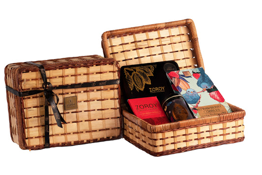 ZOROY Luxury Chocolate The Classic Mini cane hamper | Belgian style chocolate | Chocolate coated nuts and Fruits | 100% Veg