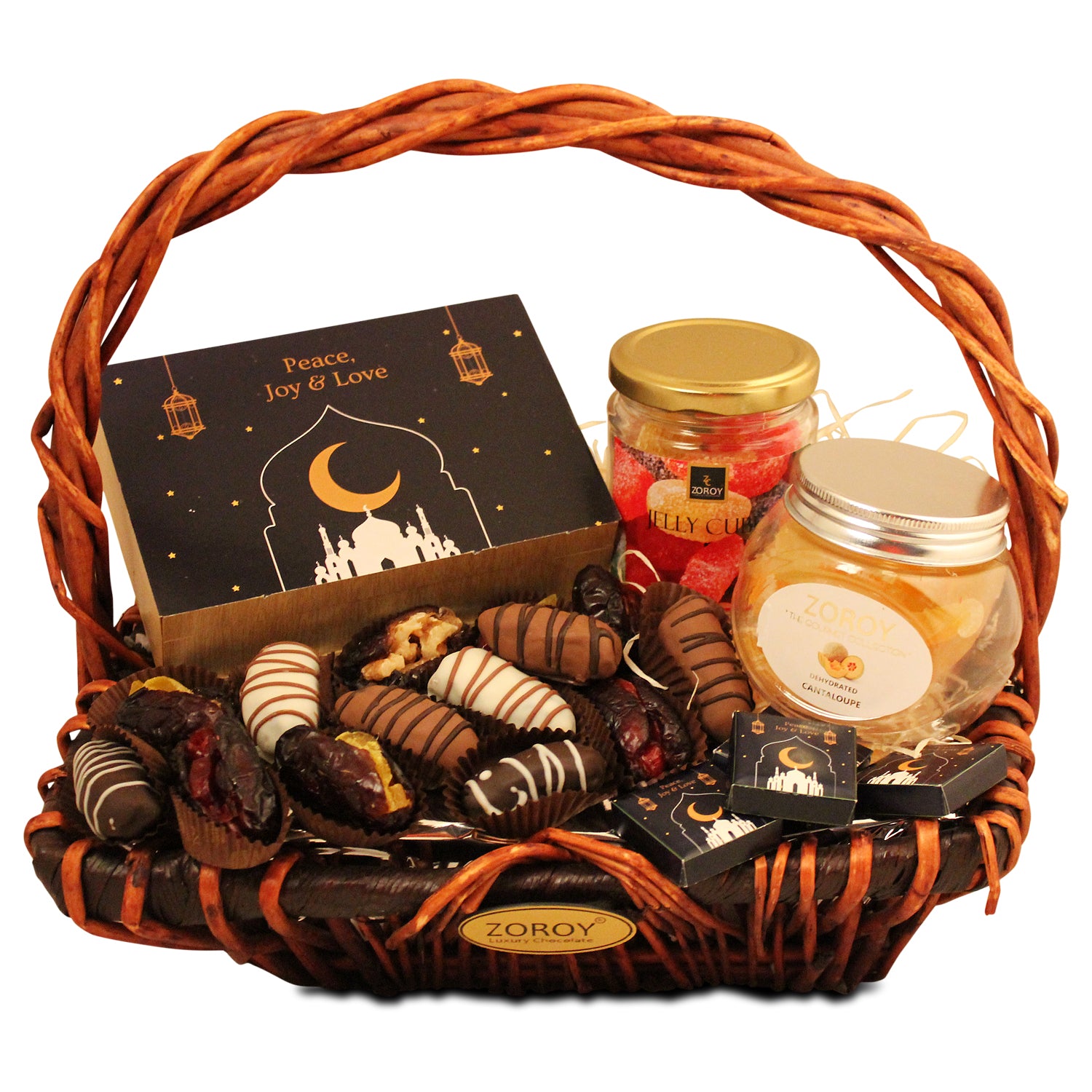 ZOROY Mubarak basket with Dates, Dry fruits with Assorted Chocolate Goodies