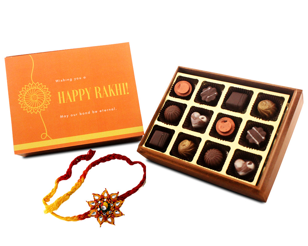 ZOROY Luxury Chocolate Rakhi Chocolate Gift for Brother | Wood Box | Rakhi Gift for Brother and Bhabhi | Rakhshabandhan gift for sister| Rakhi gift combo | rakhi chocolate pack | Complimentary Rakhi