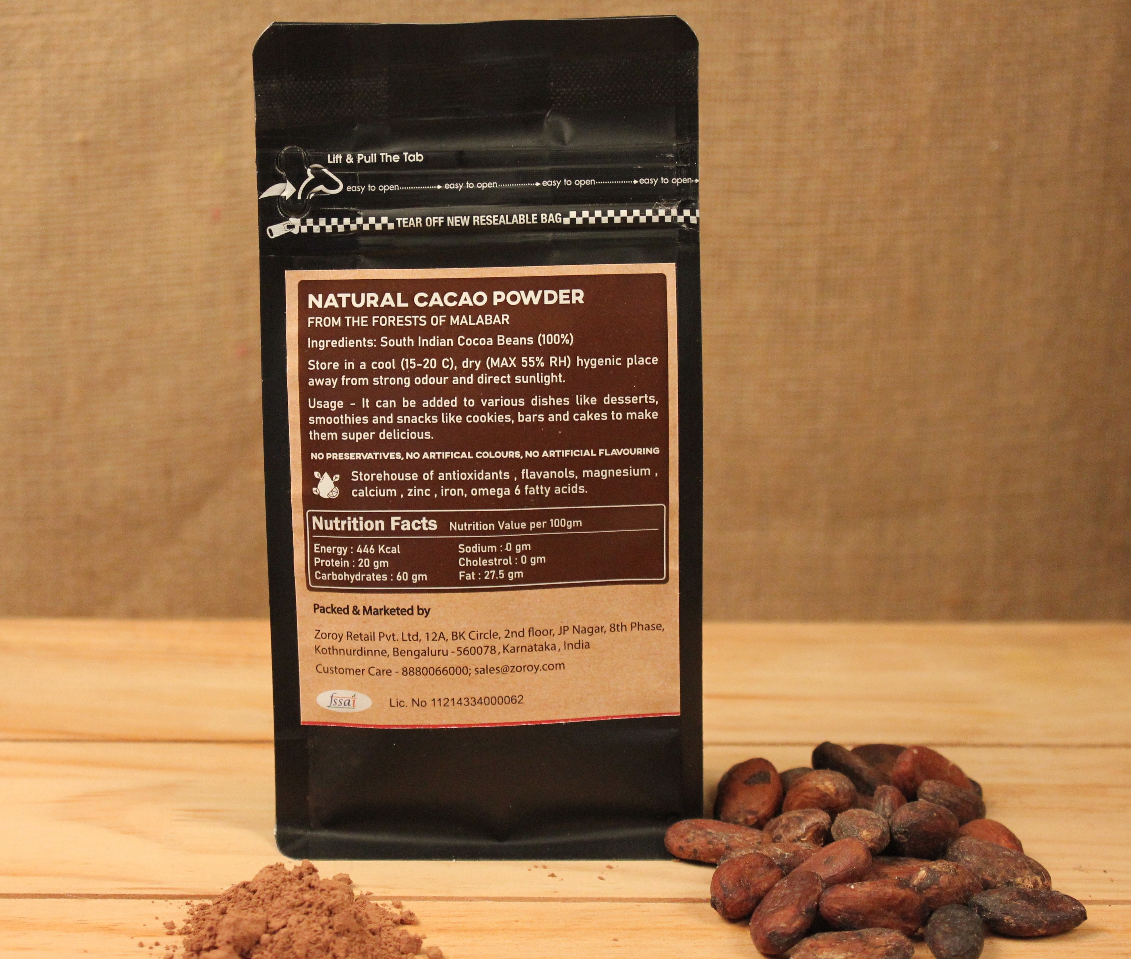 ZOROY Purist Collection Non-Alkalised Natural cacao Powder | Organic Beans | Vegan | Gluten free | High in anti oxidants | Un-sweetened | No colors | No preservatives | 200 gms