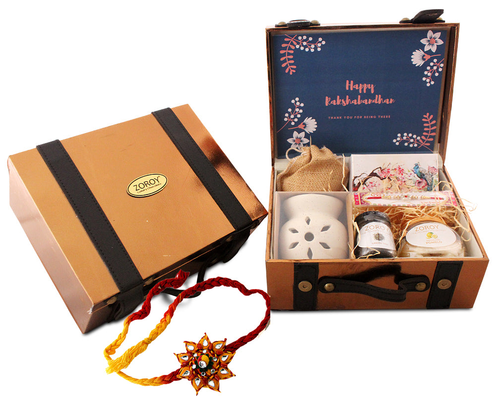 ZOROY Luxury Chocolate Rakhi Hamper for Brother Sister | Leather Box Rakhi set with dry fruits | Rakhi chocolate | Rakhi set for Bhaiya Bhabhi | Dried fruits | Rakhi gift combo | Rakshabandhan gift