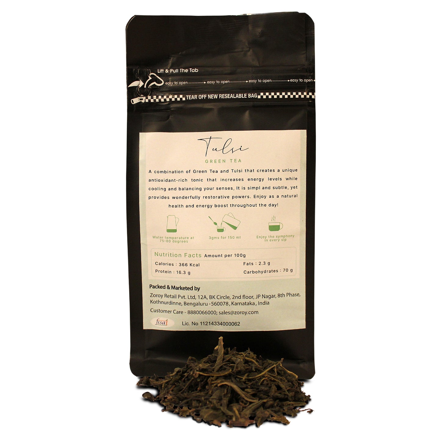 ZOROY THE FINESSE Tulsi Green tea | 100% Natural Herbal Detox | No Flavours | No essences | No Additives | Rejuvenating Tulsi chai | Anti Oxidant rich | Natural immunity Booster | Set of 2 | 150 Gms