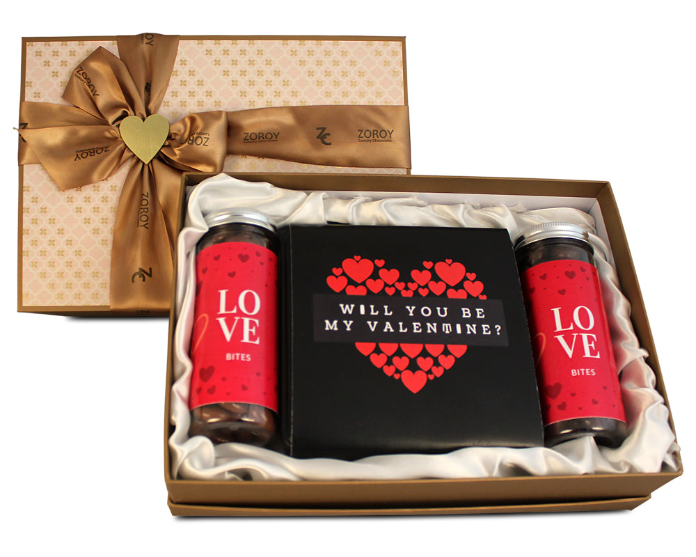 ZOROY Luxury Chocolate Valentine box of Love Bites Gift Hamper For Girlfriend | BoyFriend Anniversary Gifts For Wife | Husband | Love Message Chocolates | Chocolate Hamper For Couples