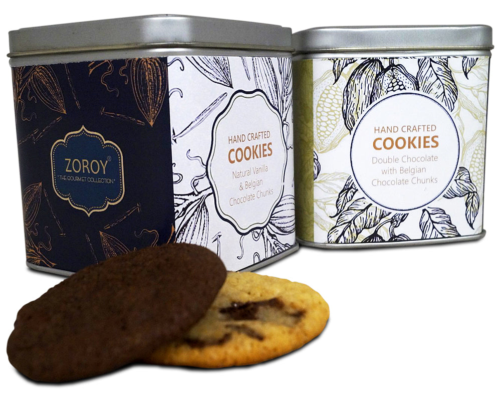 ZOROY THE FINESSE Belgian Chocolate chip cookies Double chocolate with Belgian Chocolate chunk cookies | Vanilla and Chocolate chip cookies | Handcrafted cookies | Eggless cookies | Set of 2 | 200gms