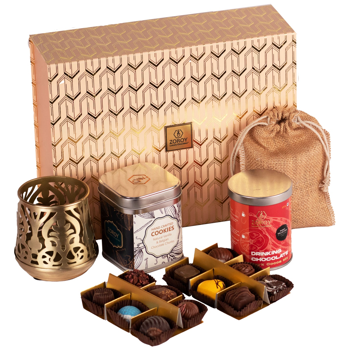 ZOROY Luxury Chocolate Prominence Gift Hamper For Diwali Corporate Festive Birthday Weeding Christmas | Dry fruits | Metal T-lite Holder | Chocolates | Drinking chocolate | Aroma Diffuser | 100% Veg